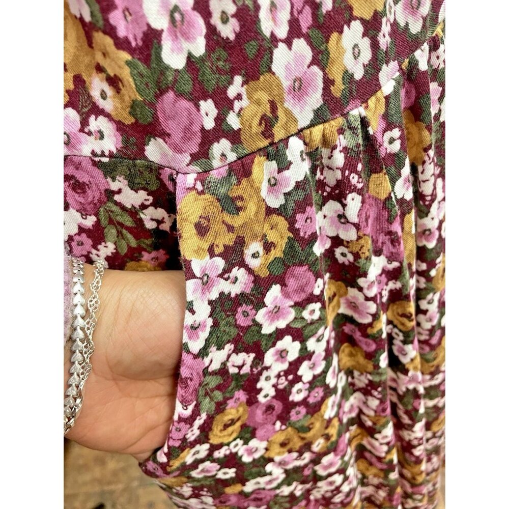 Torrid Super Soft Knit Dress Burgundy Pink Floral Pockets Ruched Womens Size 3 - Picture 7 of 7